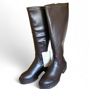 THE DROP KENNEDY Lug Sole Platform Boots Brown Knee High 14” Calf Y2K Size 9 NWT